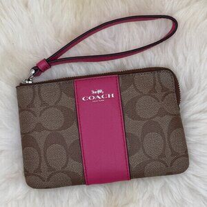 Coach Signature Corner Zip Wristlet with Ruby Pink Leather